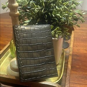 Faux Leather Crocodile Embossed Black Passport Holder